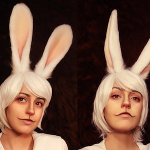 2 Bandeaux Oreilles De Lapin – 1 Gris Et 1 Blanc Tout Doux, Accessoire Cosplay Pour Pâques, Halloween, Noël