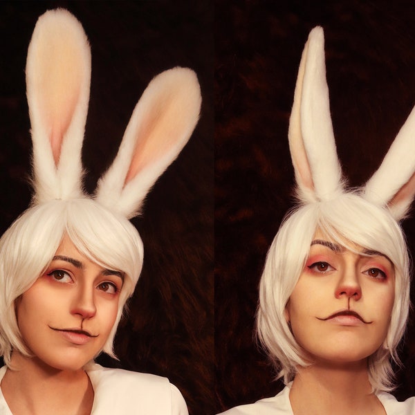 Oreilles de lapin mobiles blanches - (oreilles de lapin, cosplay, fourrure, lièvre)