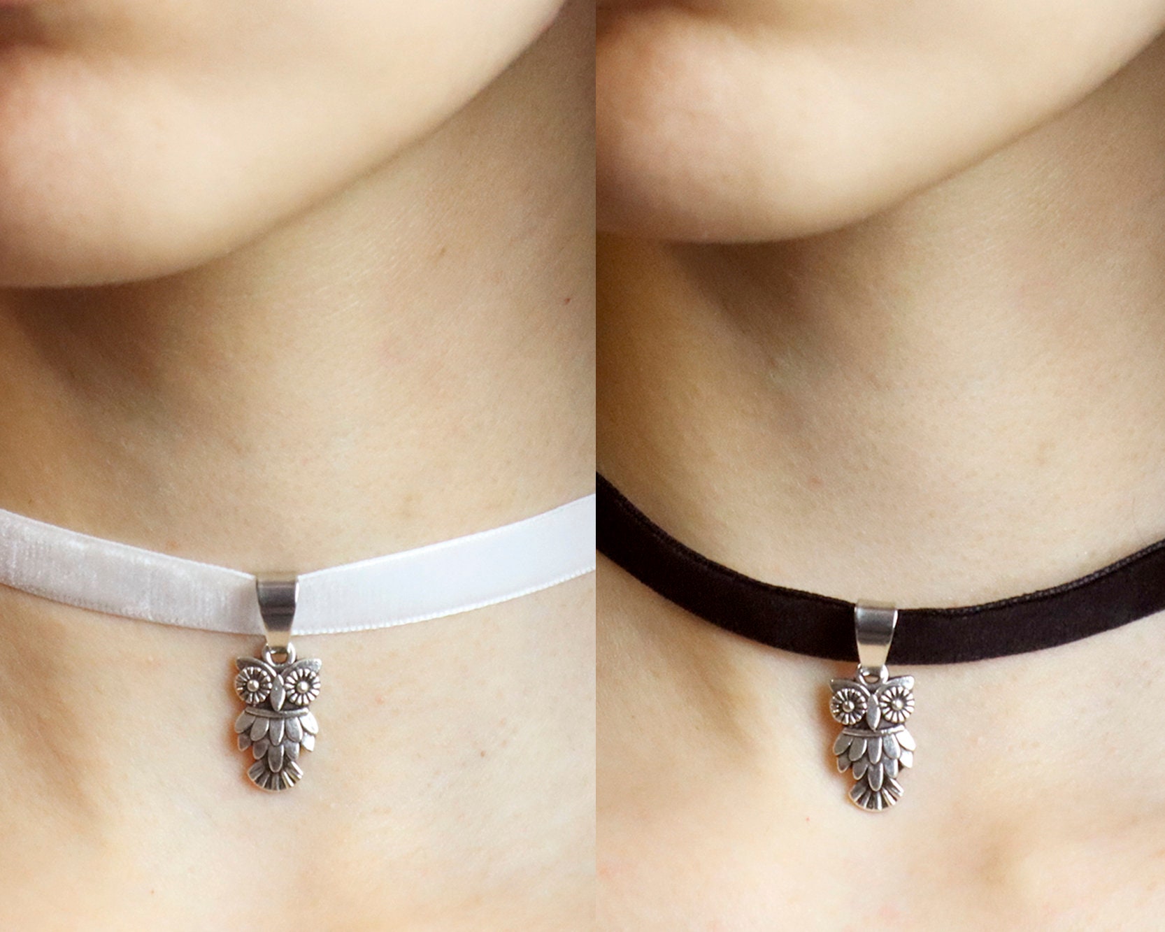Handmade Velvet Ribbon Owl Choker