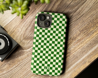 Personalisierte grüne Schachbrett Handyhülle | Dual-Layer-Schutzhülle