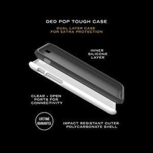 Op de afbeelding: Een transparante telefoonhoes met een zwarte siliconen binnenlaag en een witte, stootbestendige polycarbonaat buitenlaag. De hoes heeft transparante poorten voor connectiviteit en een levenslange garantie.