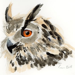 Original watercolour painting of eagle owl