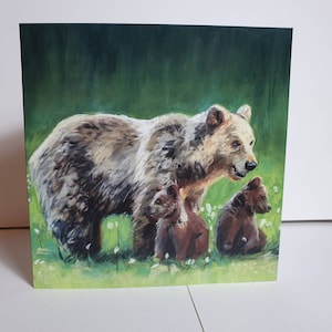 Brown bear blank greeting card from pastel drawing
