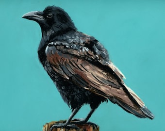 Oryginalny rysunek pastelowy kruka 30 x 30 cm
