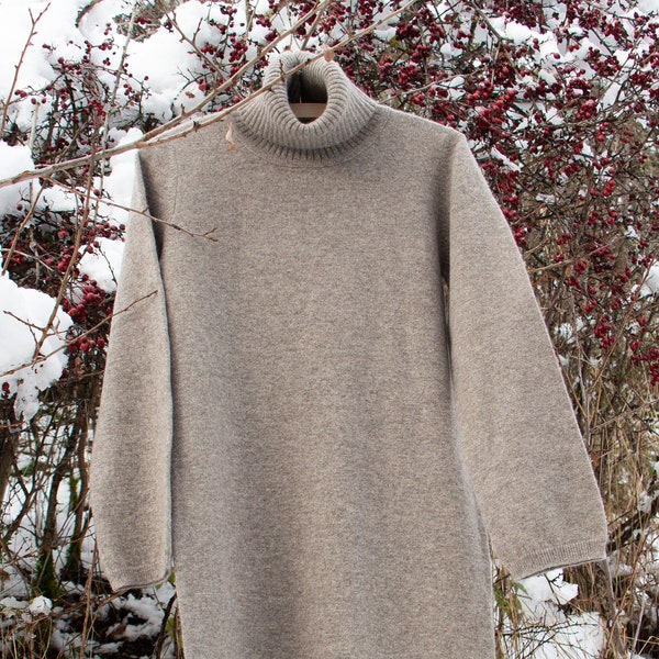 100% Natural Yak Wool Turtleneck Dress, Mongolian  Yak Down Warm Women's Dress