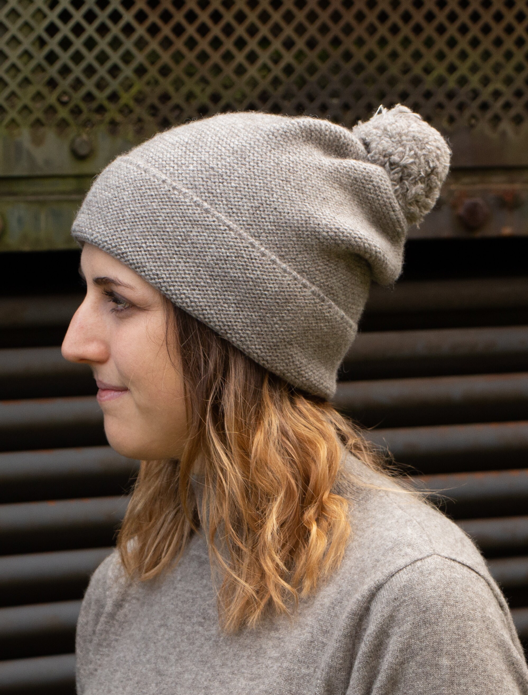 Grey Mongolian Yak Wool Beanie Hat With 