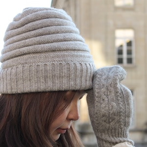 YAK Women&#39;s Knitted Winter Beanie Hat, made of 100% Mongolian Un-dyed Organic Yak Wool, Made in Mongolia, Ready to ship.