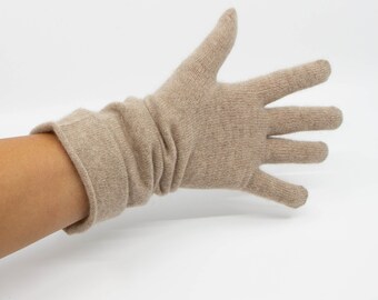 LUXURY ORGANIC CASHMERE Gloves, 100%  Mongolian Natural Un-Dyed Beige Cashmere, Women's Fine Cashmere Long Gloves