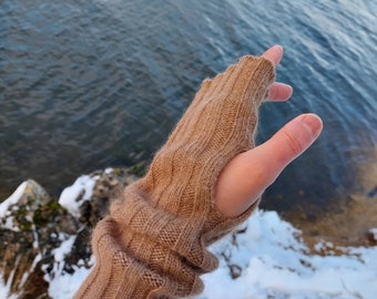 Mongolian Gobi Camel Long Hand Warmers. Natural Undyed Mongolian Baby Camel Wool, Eco-Friendly, Natural Colour Hand-warmers.
