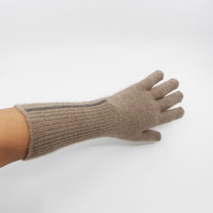 LUXURY ORGANIC CASHMERE Gloves, 100%  Mongolian Natural Un-Dyed Beige Cashmere, Women's Fine Cashmere Long Gloves