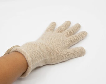 100% Mongolian Natural Cashmere Gloves for Women, Highly breathable, Warm, Organic, Gobi Goat Cashmere Gloves, Natural Beige Cashmere Gloves