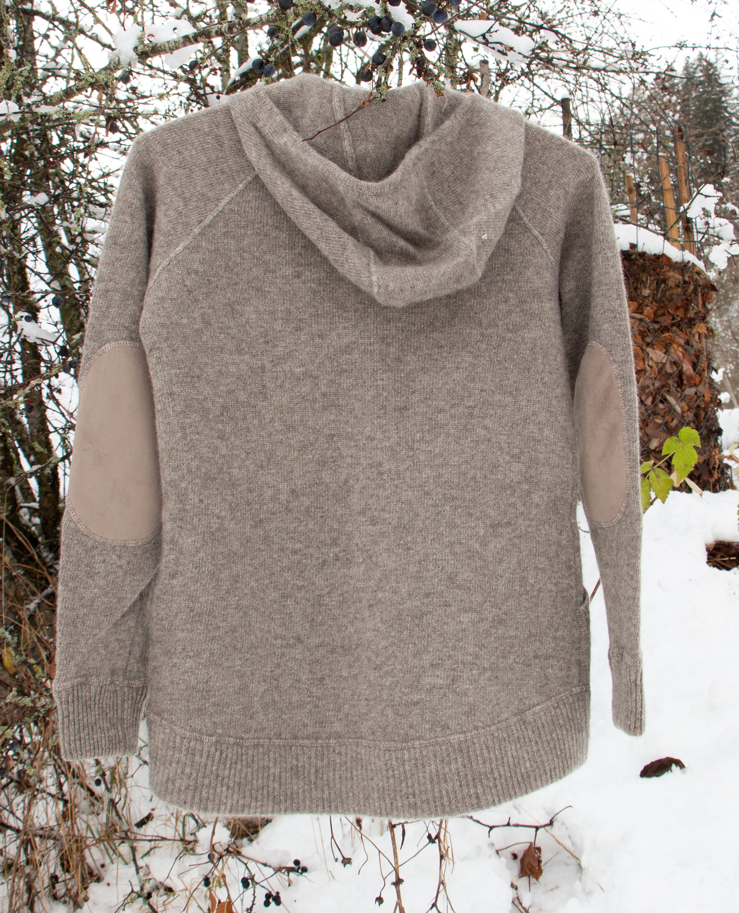 Men's Hooded Yak Wool Jacket Jumper With Zip, Grey 100 Pure Undyed