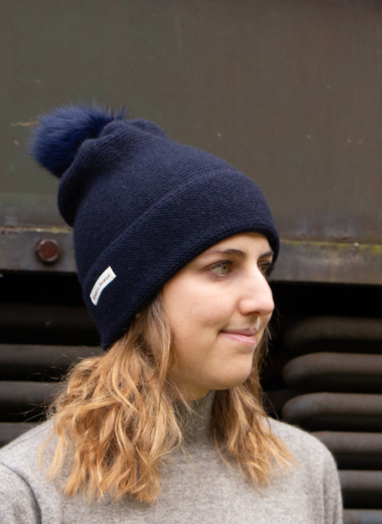 Mongolian Blue Cashmere Beanie Hat With 