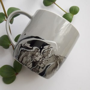 Charcoal Grey black and silver mug, Handpainted gray mug, unique gift idea