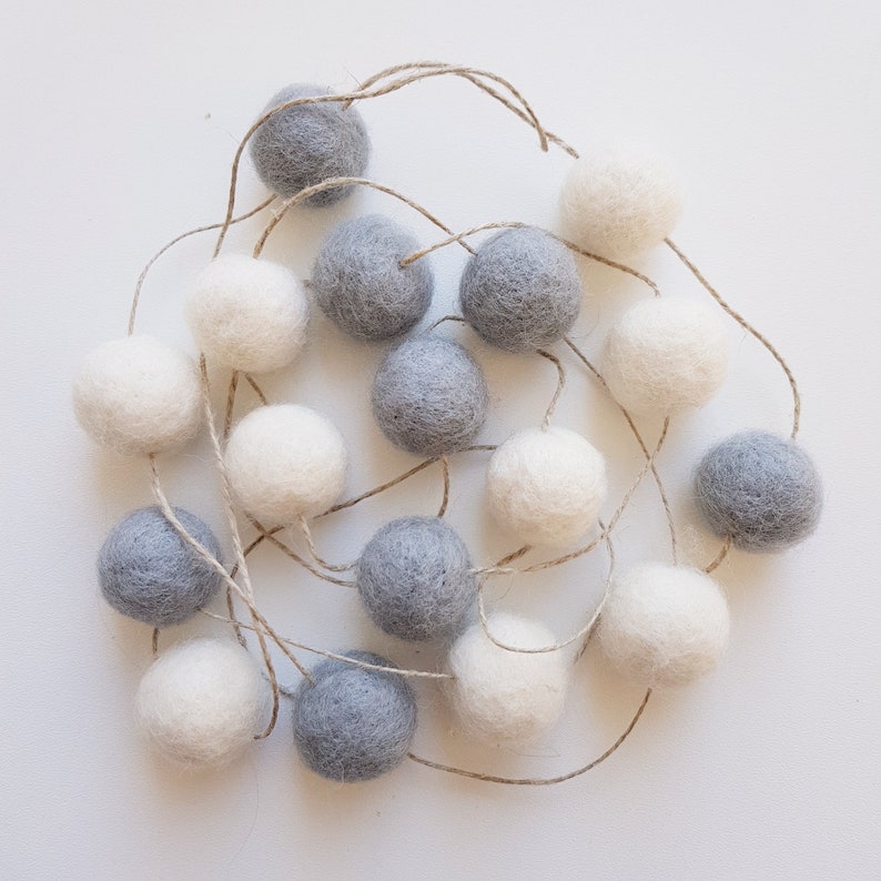 Wool Felt Ball Garland Grey Pom Pom Garland Pastel Nursery Etsy
