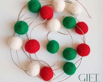 Christmas Wool Felt Ball Garland, Pom Pom Garland, Pastel Nursery Decor, Baby room Garland