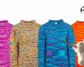 Hand Knitted Dyed Roll Neck 100% Yak- Turtleneck Wool Sweater - Heavyweight Hand made Loose fit