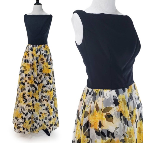 Vintage 1960's Black, White, and Yellow Floral Fo… - image 1