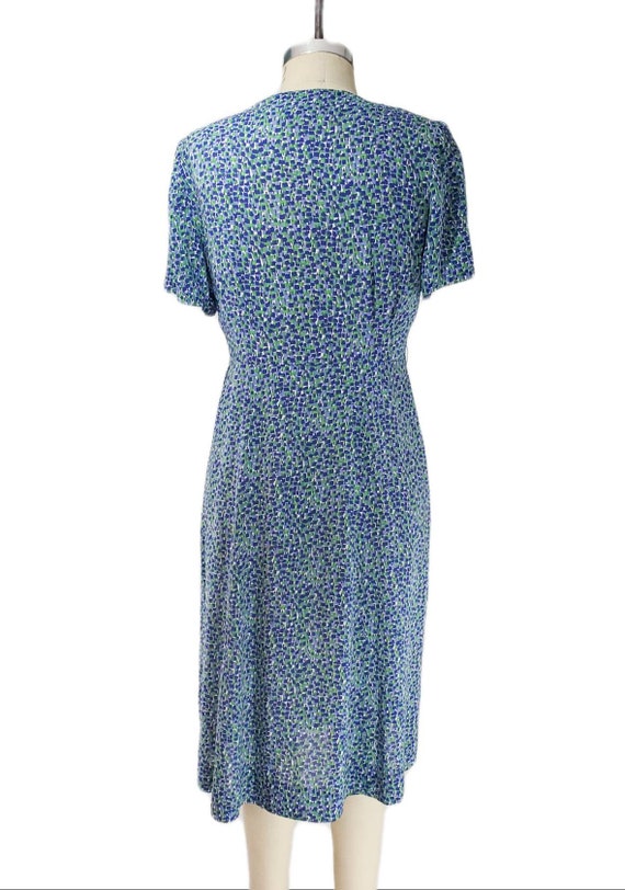 Vintage 1940's Blue and Green Print Silk Dress an… - image 3