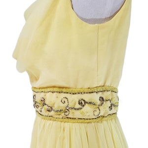 Vintage 1960's Soft Yellow Beaded Chiffon Dress/ Vtg 60's Miss Elliette Party Dress/ Size Small image 6