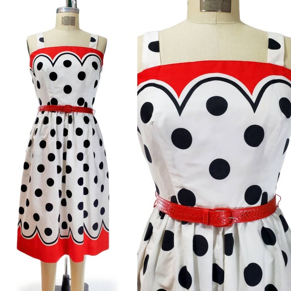 Vintage 70s Pop Polkadot Sundress/ Vtg Jenni Bord… - image 1