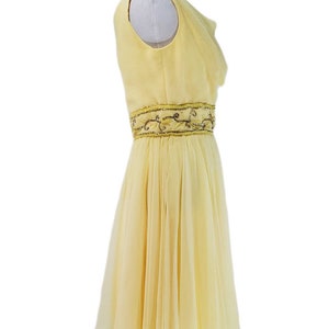 Vintage 1960's Soft Yellow Beaded Chiffon Dress/ Vtg 60's Miss Elliette Party Dress/ Size Small image 3