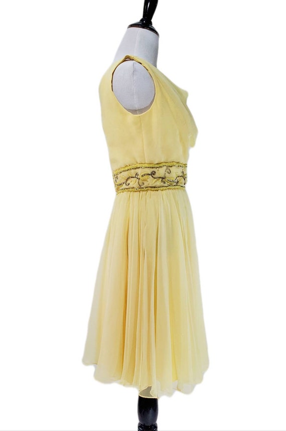 Vintage 1960's Soft Yellow Beaded Chiffon Dress/ … - image 3