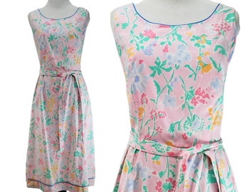 Vintage 1970s Soft Pink Floral Sundress/ Vtg 70s SeaWaves Pastel Print Dress/ Size Small