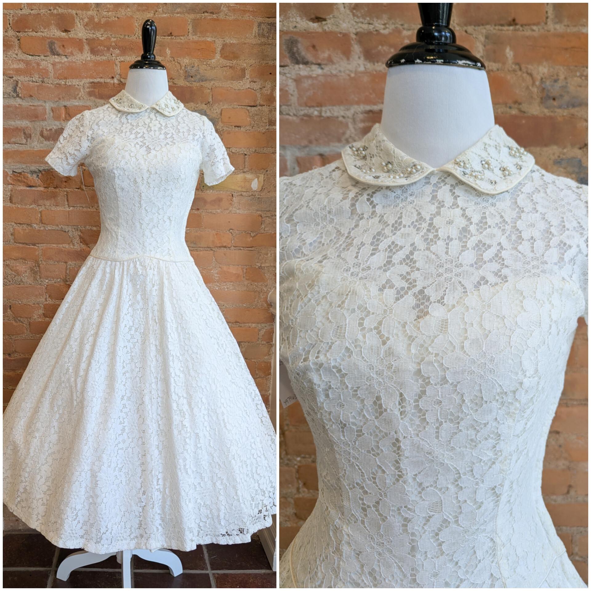 knee length dresses for ladies 1950's Cream Lace Vintage Dress main image 1