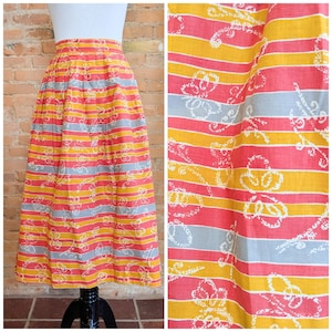 Vintage 1960&#39;s Brown Butterfly Novelty Skirt / Vtg 60s Cotton Pleated Full Skirt- Size X-Small