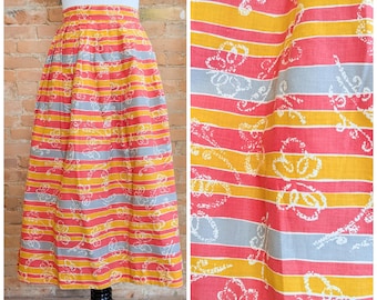 Vintage 1960's Brown Butterfly Novelty Skirt / Vtg 60s Cotton Pleated Full Skirt- Size X-Small