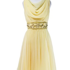 Vintage 1960's Soft Yellow Beaded Chiffon Dress/ Vtg 60's Miss Elliette Party Dress/ Size Small image 2