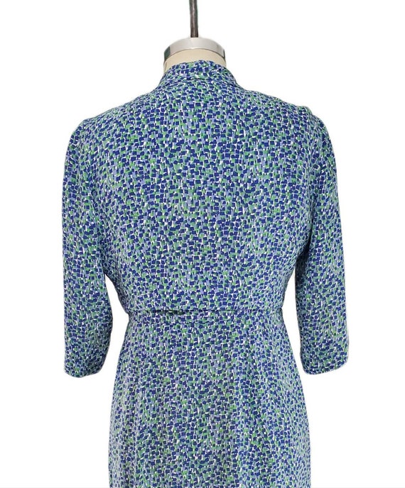 Vintage 1940's Blue and Green Print Silk Dress an… - image 6