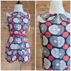 Vintage 60er/70er Mod Circle Romper / Vtg 60er Jahre Groovy Print Baumwolle Playsuit - Größe S