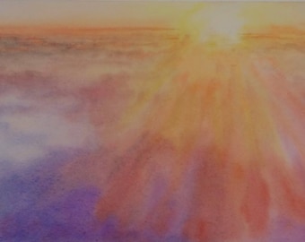 Sonnenuntergang in den Wolken - Original Aquarell (ungerahmt)