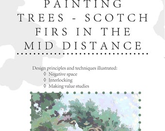Art tutorial - Painting trees - scotch fir tree| 11 page pdf file art demo | Instant download pdf painting guide | A4 size for personal use