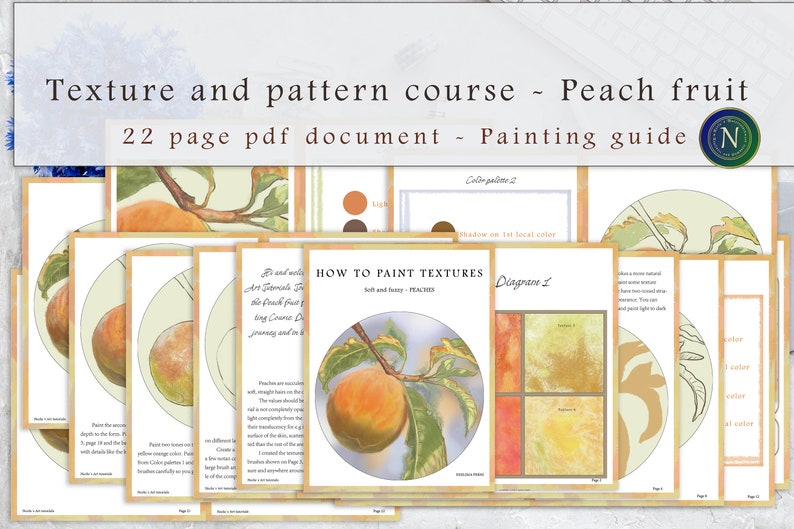 Art tutorial Pattern and texture course Peach fruit 22 page pdf document Instant download U.S Letter size for personal use image 2