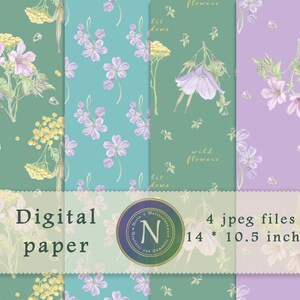 Papier numérique floral bleu vert | Motifs sans couture et à carreler | Motifs répétés | Téléchargement instantané