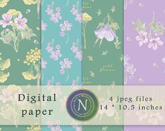 Blue green floral digital paper| Seamless, tileable patterns | Repeat patterns | Instant download