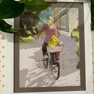 Girl on bicycle illustration |  | Framed wall art