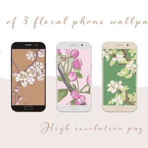 Conjunto de 3 papéis de parede florais para telefone | Apple floresce fundos de telefone | Download instantâneo