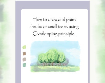 Step by step drawing guide to drawing and painting  shrubs | Art tutorial painting bushes | Instant download pdf painting guide |