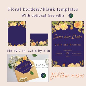 Save the date, thank you card templates - yellow roses| Rose border | Photo frames| Floral clip art border | invites Instant download