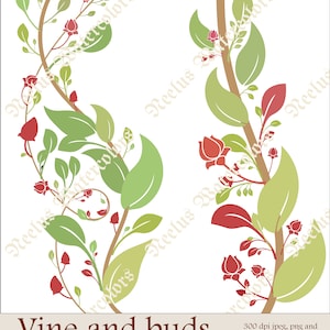 Weinstock und Knospen Clip Art Set | Digitaler Download| Designelemente| Silhouette Vektor AI png, svg clip art| Persönliche und kommerzielle Nutzung