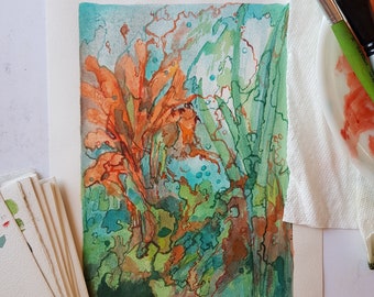 Rising flames - Abstract art | Original watercolor painting