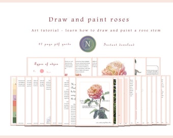 Art tutorial - How to draw and paint a rose stem| 27 page pdf document |Instant download | U.S Letter size|  for personal use