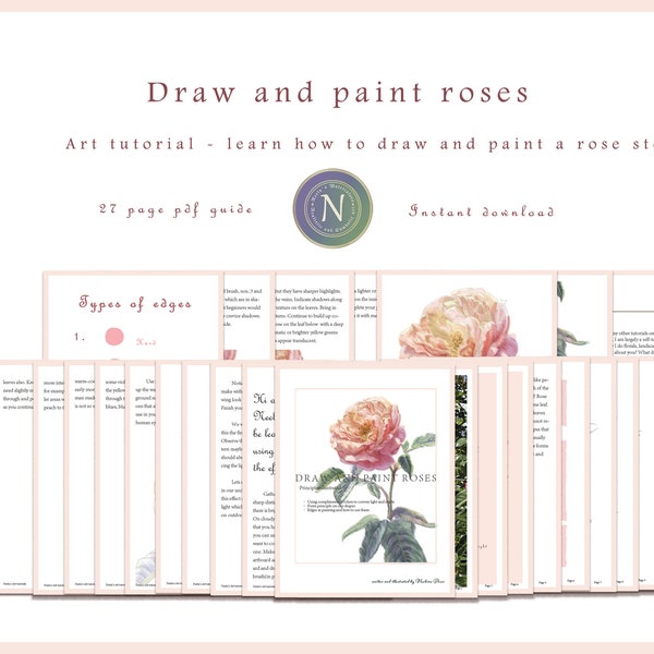 Art tutorial - How to draw and paint a rose stem| 27 page pdf document |Instant download | U.S Letter size|  for personal use