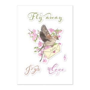 Hoja de pegatinas de ilustración de pájaros de correo / Pegatinas de primavera / Calcomanías para computadoras portátiles de pájaros