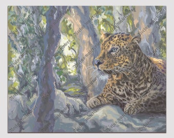 Leopard in early morning light - wildlife painting | Framed art print