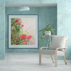 ローズ ブランブルズ オリジナル水彩画 - リアルな雰囲気のあるファインアート | 赤いバラの花の壁アート